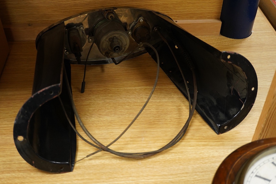 Two Automobilia related items; a dashboard panel for a 1932 Ford roadster together with an early French dashboard clock